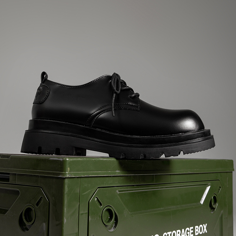 2024 Derby Shoes Men's Low-top Martin Boots British Style Round Toe Shoes Black Workwear Shoes Platform Casual Leather Shoes