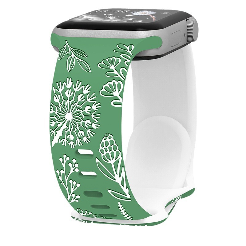 iWatch Strap 10S8 Apple Watch Engraved Embossed Dandelion Two-Color Butterfly Buckle Silicone Strap Suitable for