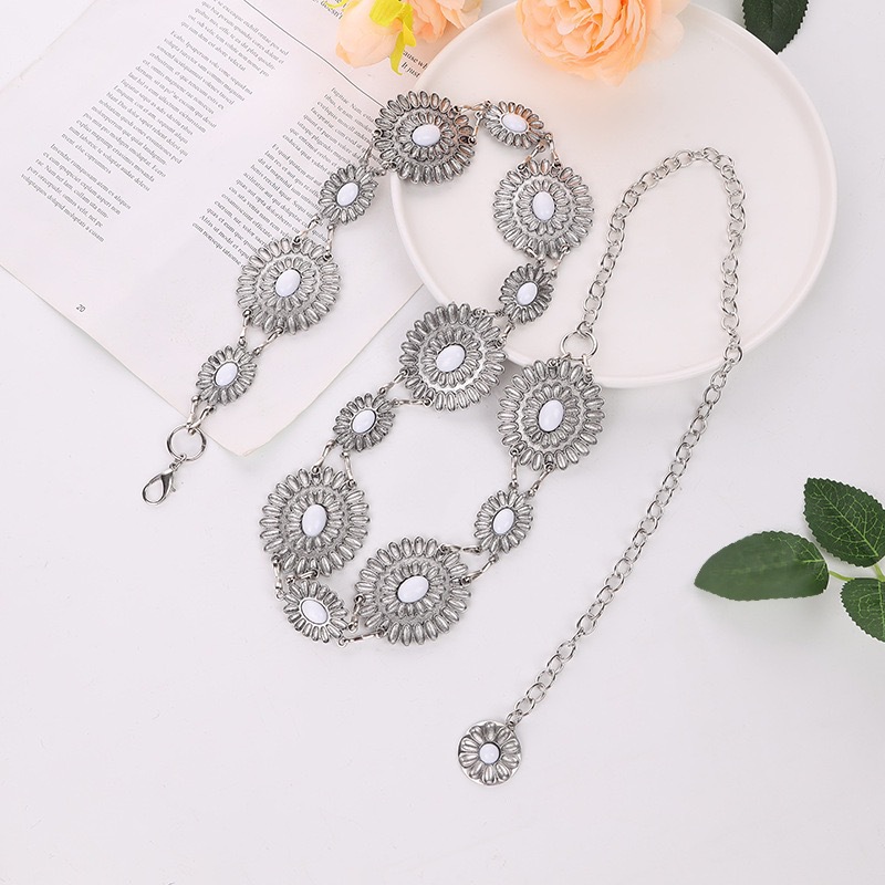 Cross-Border European and American Light Luxury Gold Turquoise Waist Chain with Skirt Versatile Metal Waist Chain Alloy Ethnic Style Retro