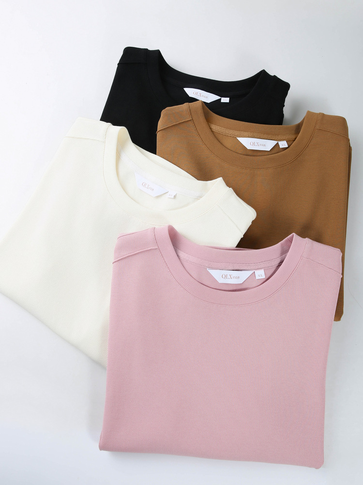 Slim Show Large Size Women's Clothing Simple All-match Casual Age-reducing V-neck Slim Look All-match T-shirt 2024 Spring New Style