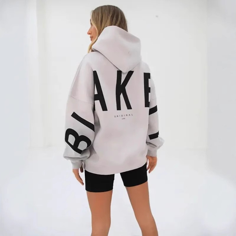 2023 New Amazon Cross-border European and American Fashion Printed Thickened All-match Long Sleeve Loose Hoodie Women
