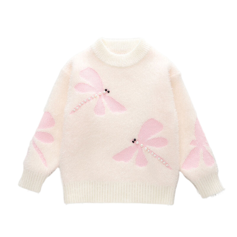 Girls' Knitwears, Bottoming Knitwears, Stylish Thickeneded Imitation Mink Velvet Girls' New Autumn and Winter Children's Pullovers for Babies