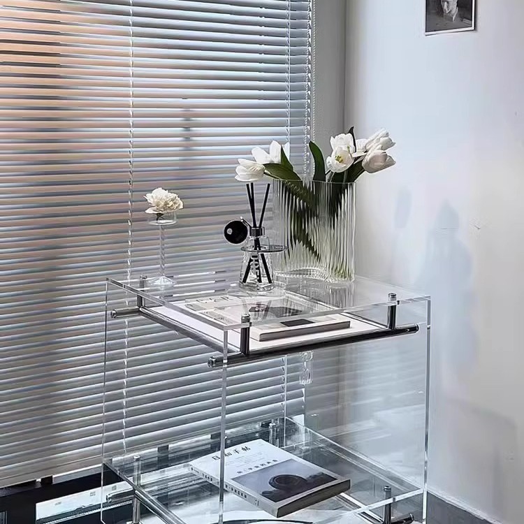 Nordic Acrylic Small Coffee Table Mobile Cart Trendy Light Luxury High-End Vintage Bedside Table Sofa Side Table Creative