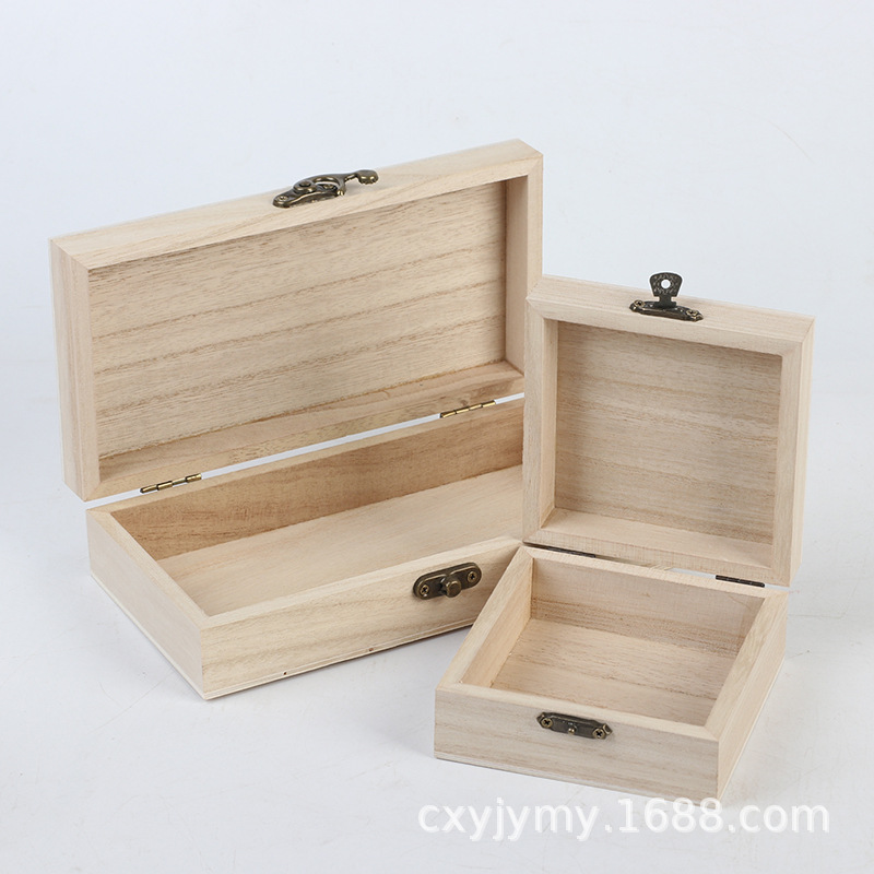 Folding paulownia wood box simple jewelry box desktop sundries storage box factory direct supply retro tea box wooden box