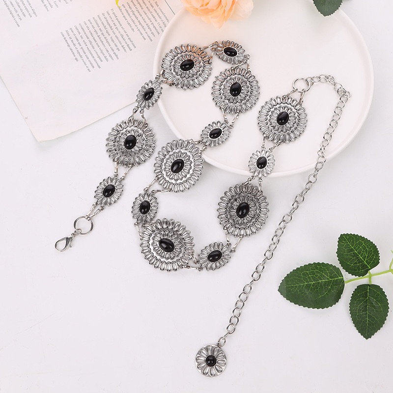 Cross-Border European and American Light Luxury Gold Turquoise Waist Chain with Skirt Versatile Metal Waist Chain Alloy Ethnic Style Retro