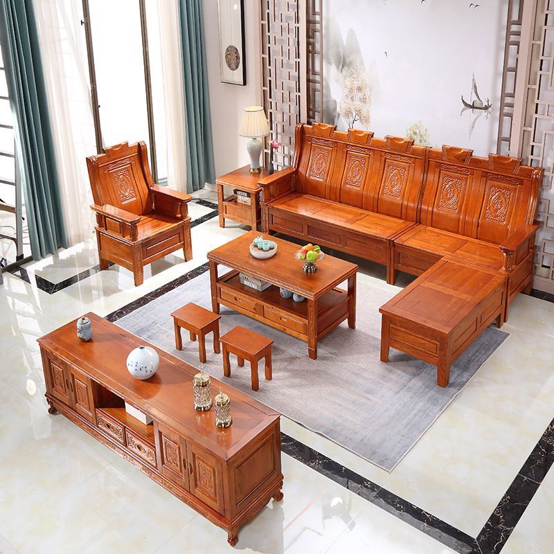 All Solid Wood Sofa Coffee Table Tv Cabinet Combination New Chinese Style Wood Office Home Economical Living Room Rural Free Shipping