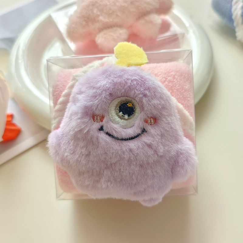 Cartoon one-eyed monster with big eyes and big mouth strange towel children's washing towel towel baby kindergarten square towel