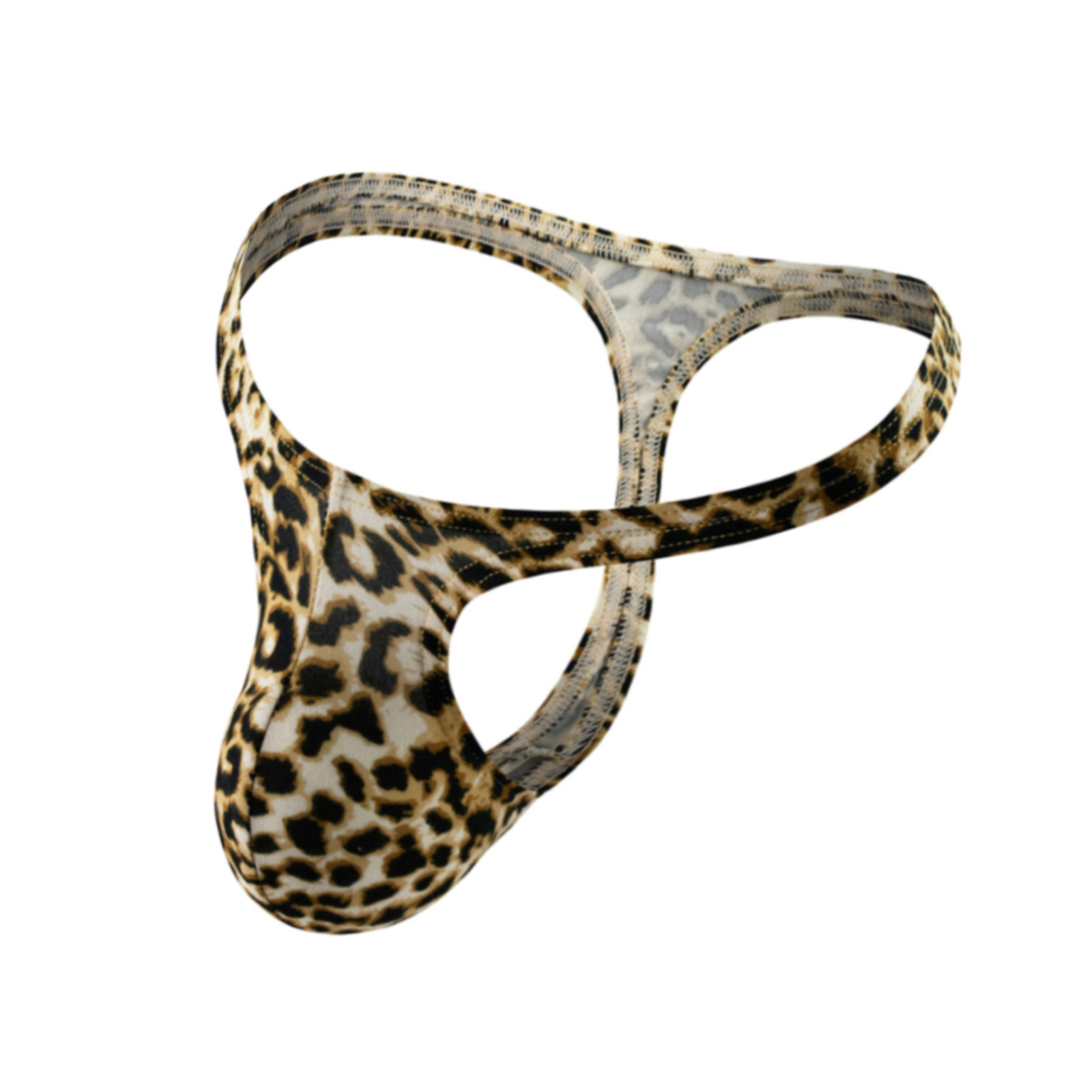 Clever-Menmode Men's Sexy Thong Leopard Print Panties Low Waist Textured Thin T-Pants