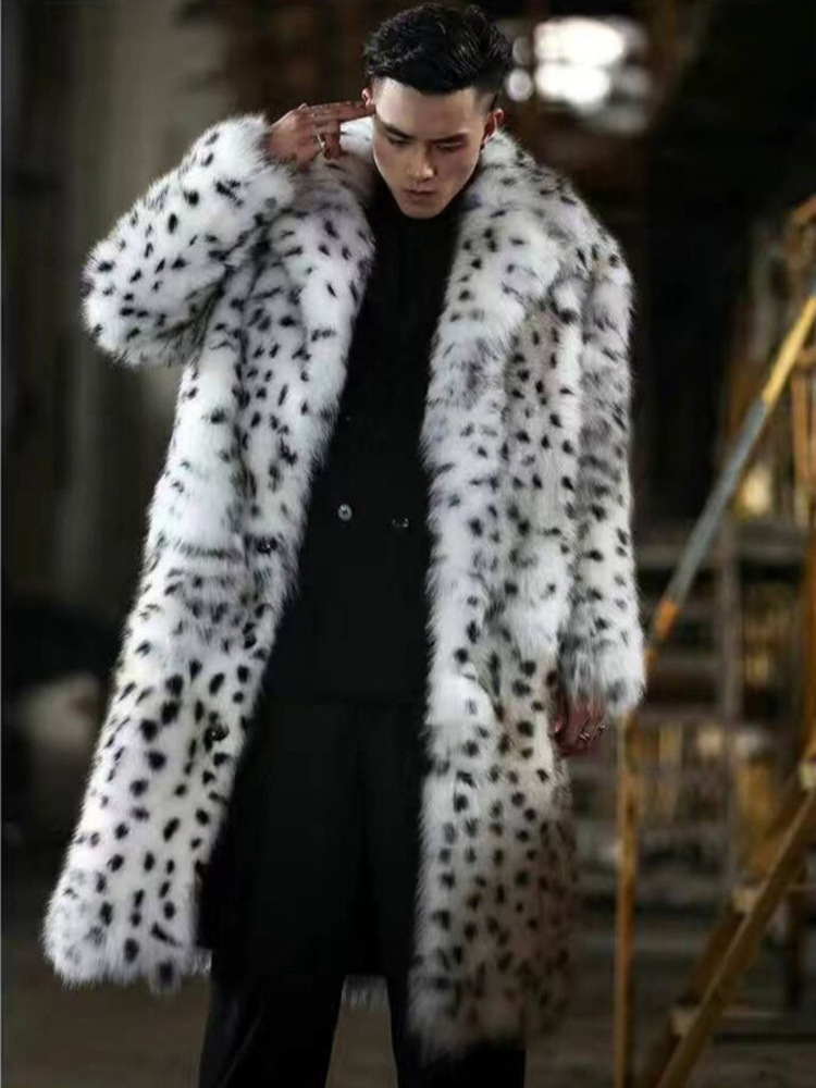 European and American men's fur coat for autumn and winter faux fox fur long coat warm windbreaker fashionable coat European and American plus size trendy