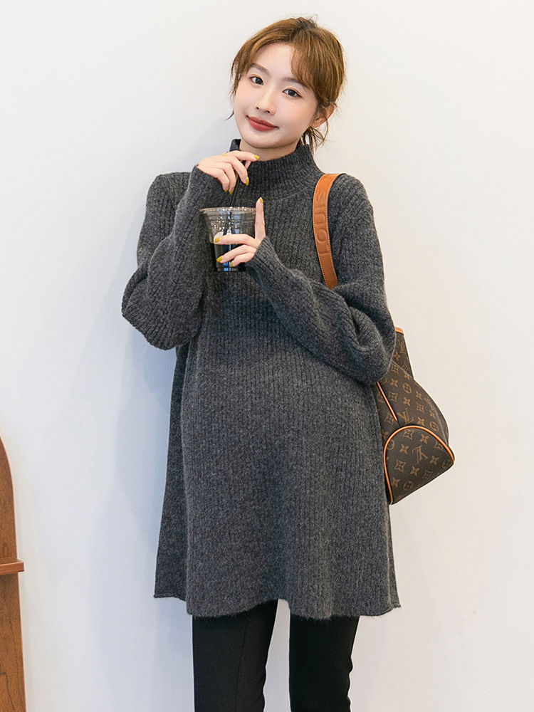 Осень и зима платье для беременных корейский стиль свитер с полувысоким воротником