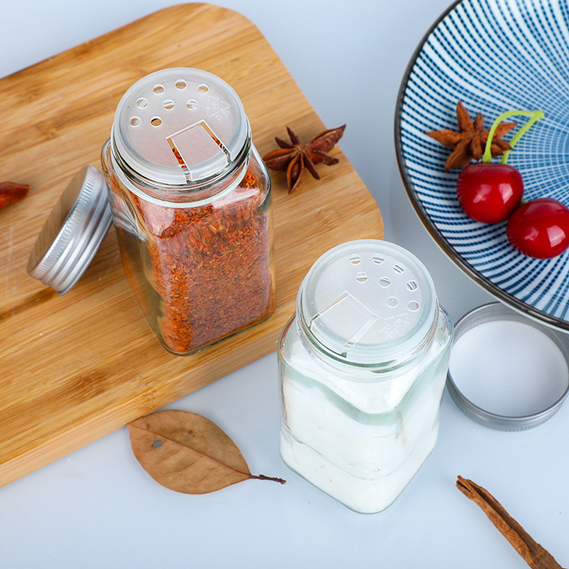 Square Glass Seasoning Bottle 120ml Kitchen Supplies Pepper Powder Chili Noodles Bottled Barbecue Sprinkling Bottle