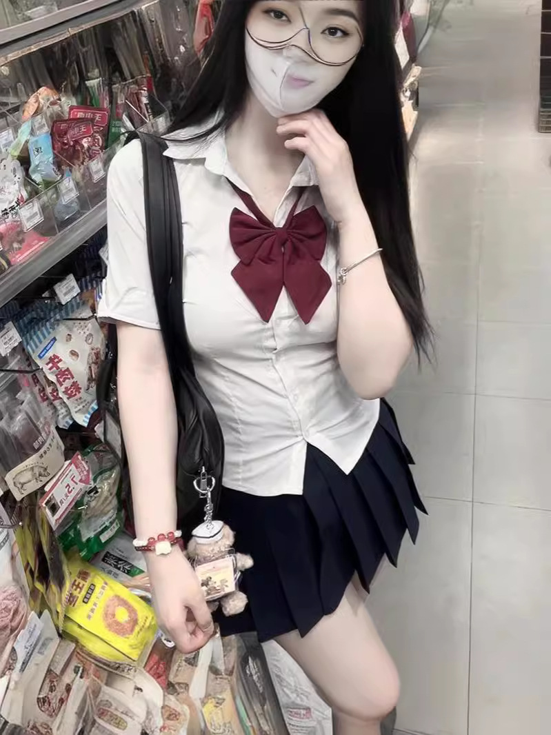 Original jk uniform summer pleated plaid skirt waist slim all-match hot girl pure desire shirt plaid skirt suit women