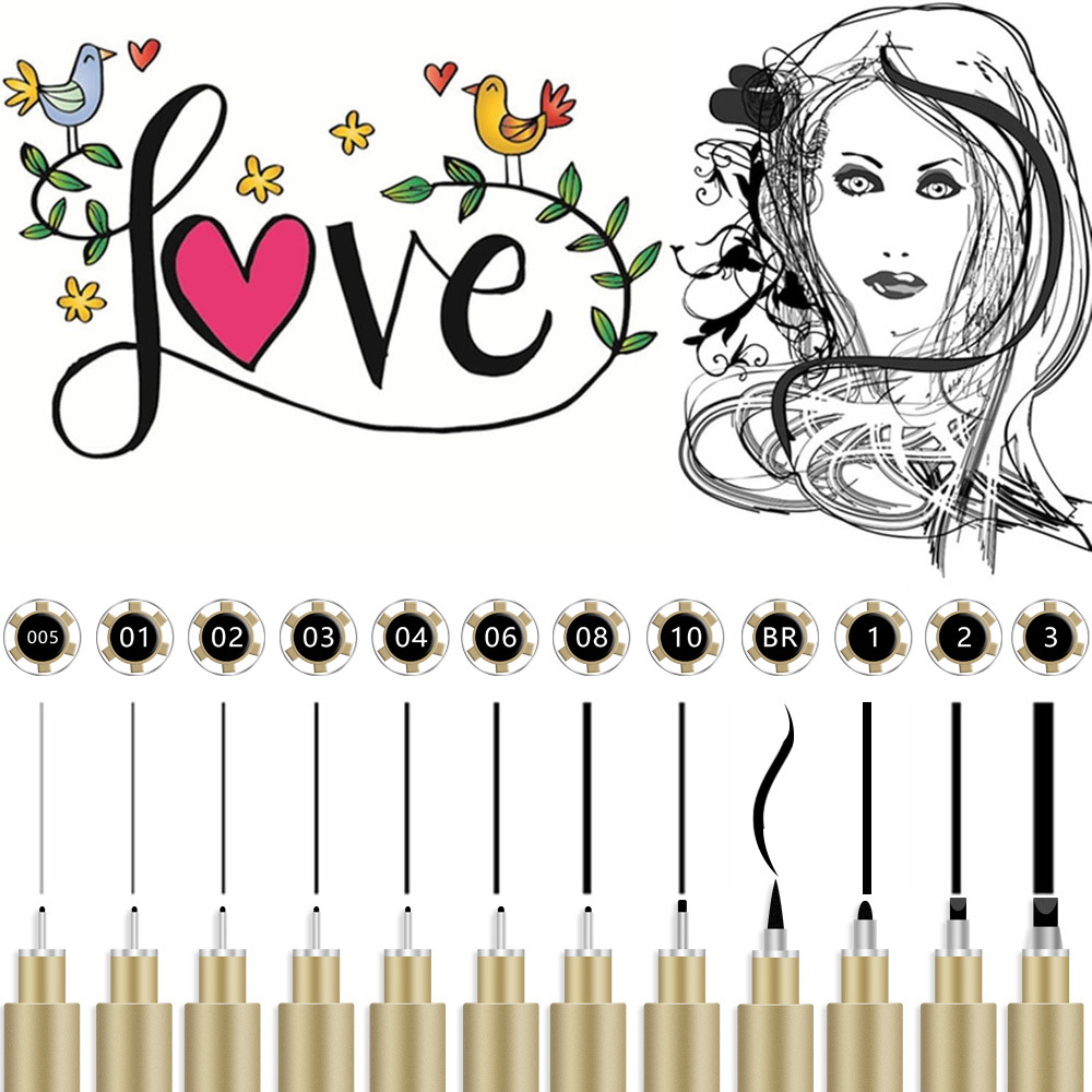 Goueline Needle Pen suit Art Animation Hand-painted Drawing Sketch Pen Waterproof Sketch Pen for Students Single