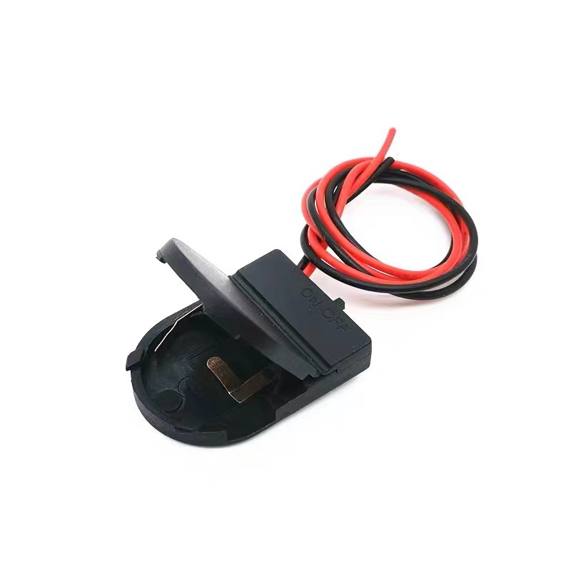 Single Cr2032 Button Battery Holder 3V Flat Flip-Top with Switch and Wire Battery Holder