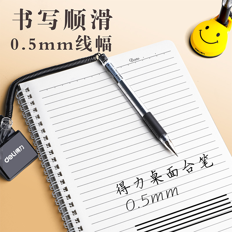 Deli Desk Pen Gel Pen Desktop Fixed Pen Seat with Line Sign Pen with Rope Sticky Table Pen Front Desk Counter Pen