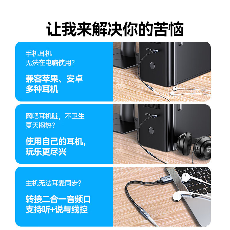 Shanze USB to 3.5mm External Sound Card Driver-Free Headphone Microphone Two-In-One Audio Adapter Cable Notebook
