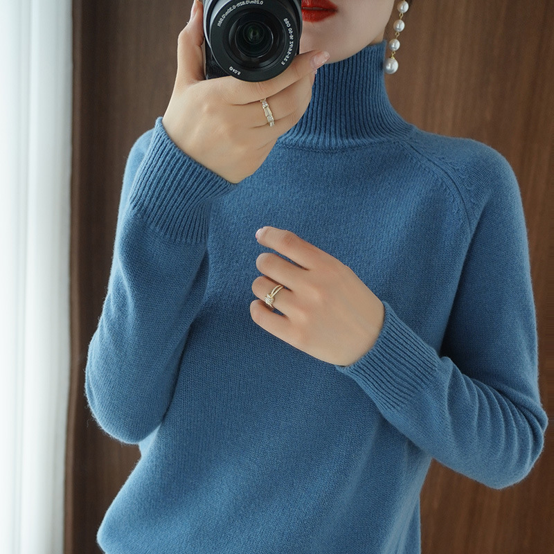 Sweater Women's Autumn and Winter New Turtleneck Sweater Women's Loose Pullover Knitted Sweater Women's Cross-Shoulder Knitted Sweater