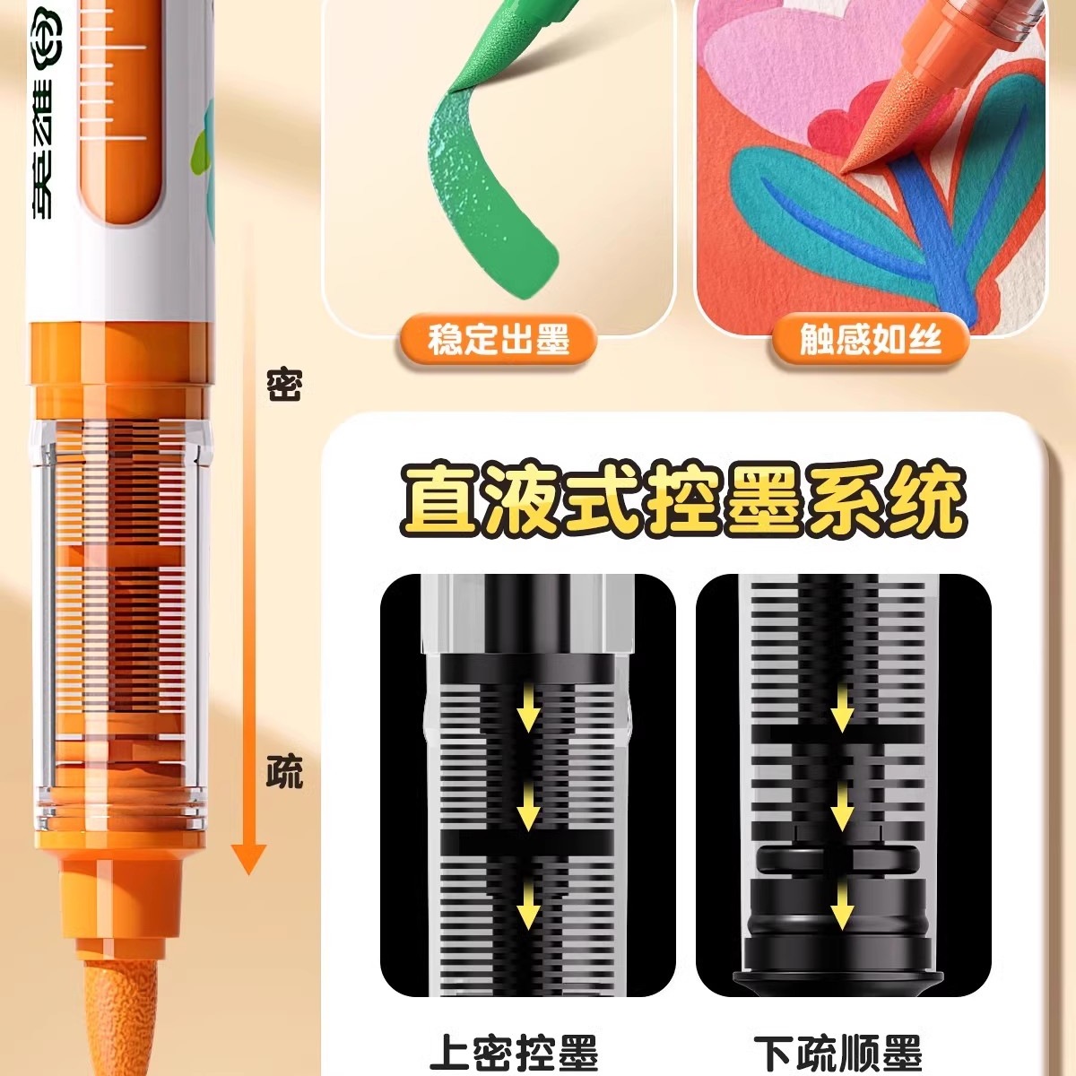 Straight Liquid Acrylic Marker Pen with Soft Tip, Opaque and Stackable, High-Looking Primary School Student Art Painting Brush for Kindergarten