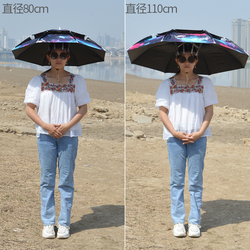 New Type Umbrella Cap Head-Mounted Fishing Umbrella Double-Layer Breathable Folding Large Outdoor Umbrella Tea Picking Sanitation Hat Ultra Light Umbrella