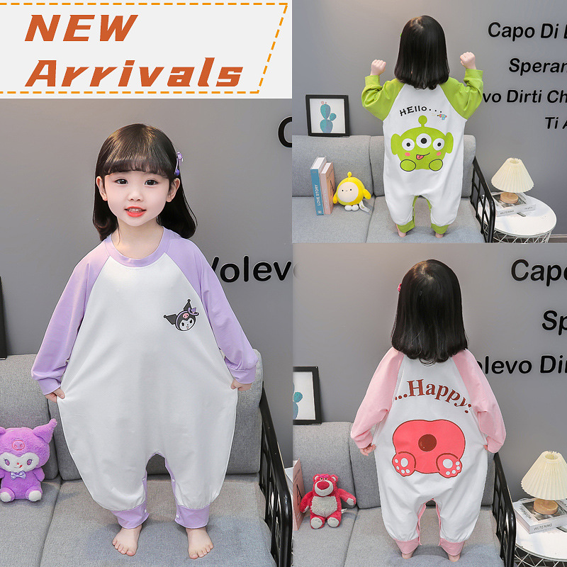 Children's one-piece pajamas spring and autumn cotton long-sleeved 1-year-old boys and girls home wear 3 anti-cold baby sleeping bag