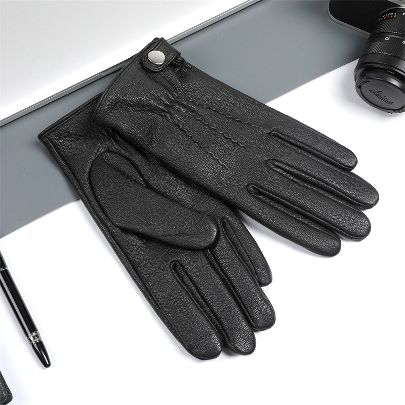 Sheepskin Gloves Men's Autumn and Winter Velvet Thickeneded Windproof Driving Cold Protection Warm Retro Motorcycle Outdoor Riding Non-Slip