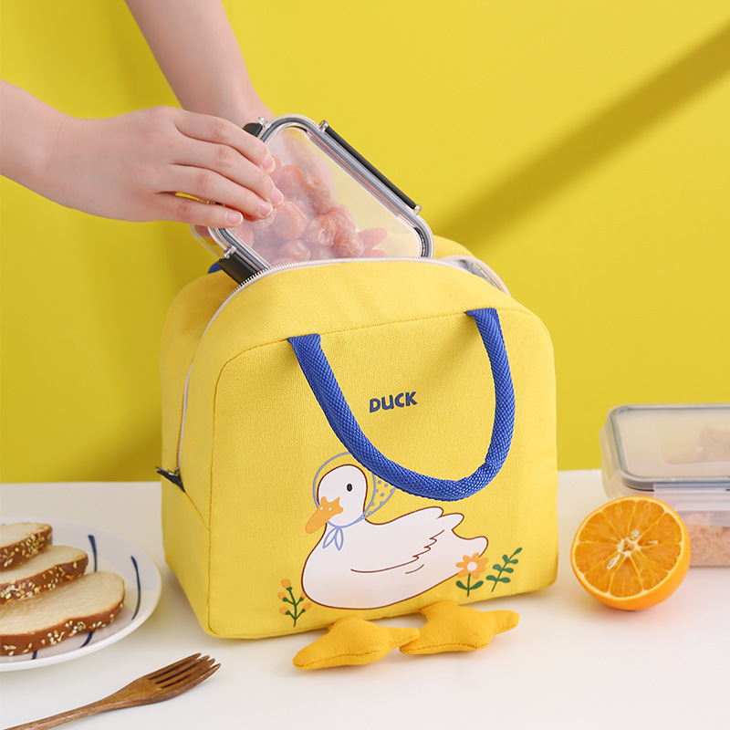 Yellow Duck Lunch Bag Cute Cartoon Lunch Bag Handbag Storage Insulation Bag Canvas Lunch Box Bag