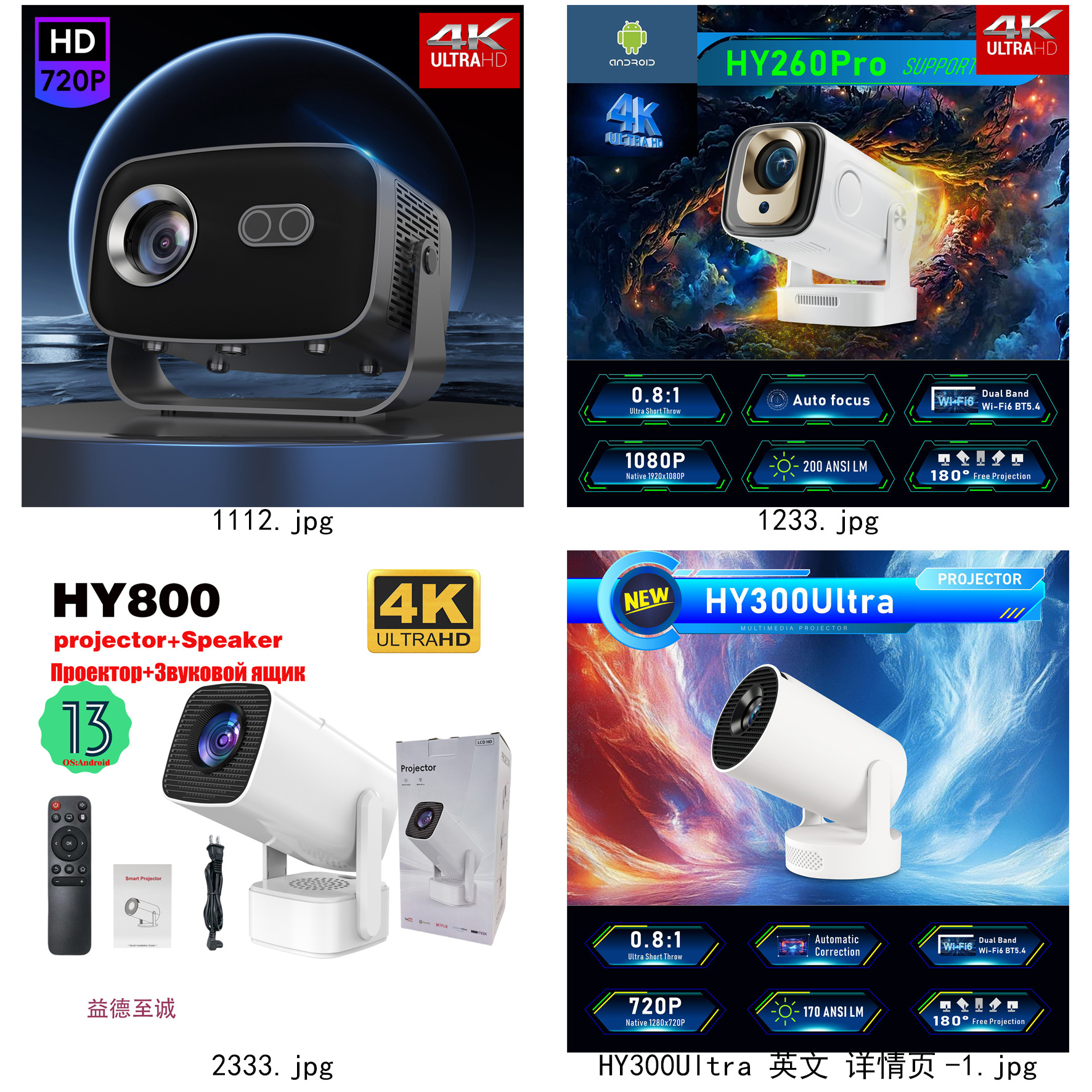 Cross-border New Auto Focus Projector A10 Android WIFI Projector 4K HD Mini PTZ Portable