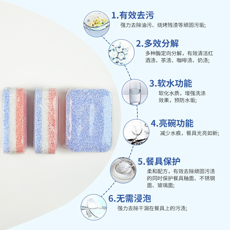 Cross-Border Dishwasher Special Dishwashing Block Household Detergent Soft Water Salt Cleaning Block Effervescent Tablets with Water-Soluble Film 20g