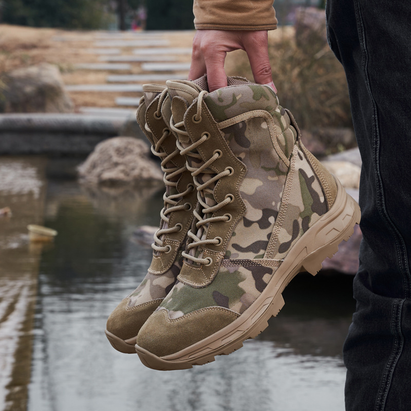 Combat Boots, Military Boots, Men's Large Size Combat Boots, Mid-Top Workwear, Outdoor Hiking Shoes, Mountaineering Shoes, Non-Slip Wear-Resistant Tactical Boots