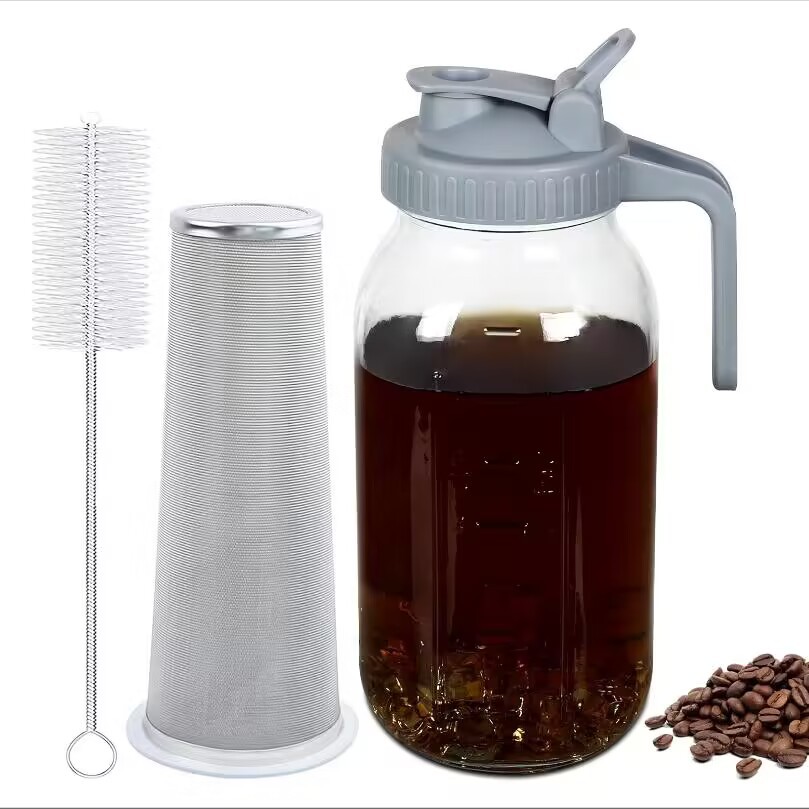 Amazon 32oz mason beverage glass bottle coffee filter 64oz with scale mason can cold kettle handle cover