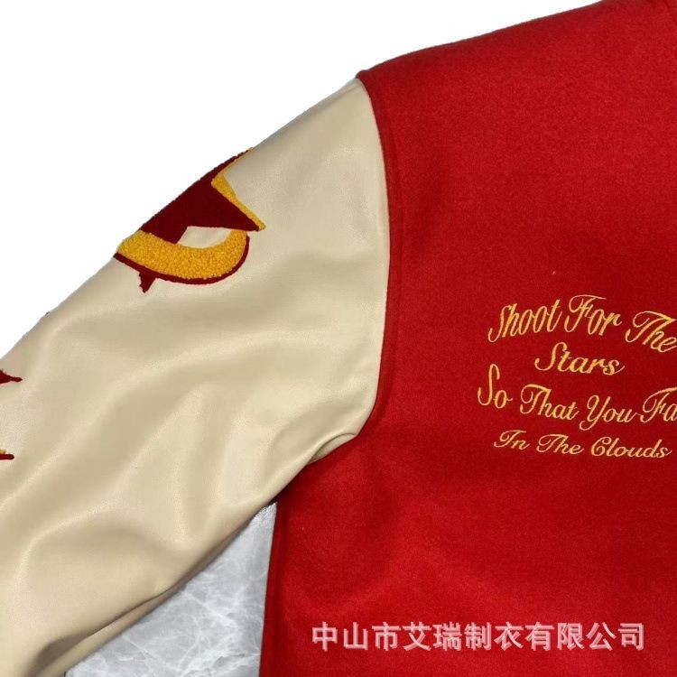 Source Factory Custom High Street College Embroidered Baseball Jacket Woolen Spring and Autumn Loose Stand Collar Top for Men and Women