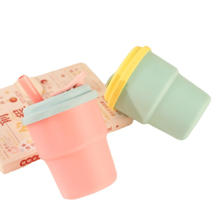 New Internet Celebrity Silicone Straw Cup Portable Plastic Bamboo Cup Food Grade Baby Learning Drinking Cup Milk Cup Coffee Cup
