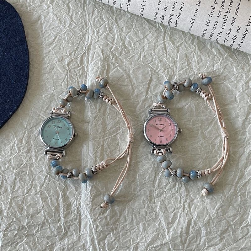 Trendy Minimalist Ceramic Woven Bracelet Watch for Female Students, Forest Style, Fresh and Artistic Small Round Dial Watch