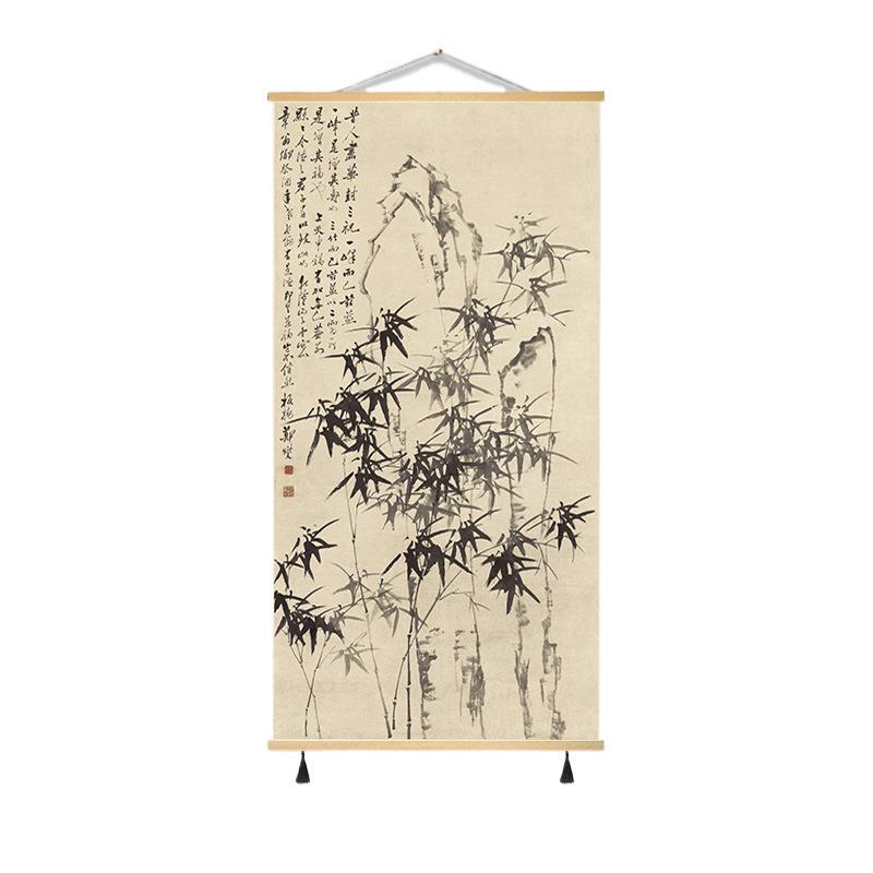 New Chinese Style Chinese Painting Antique Painting Study Living Room Entrance Office Decorative Painting Vertical Version Punch-Free Fabric Hanging Painting