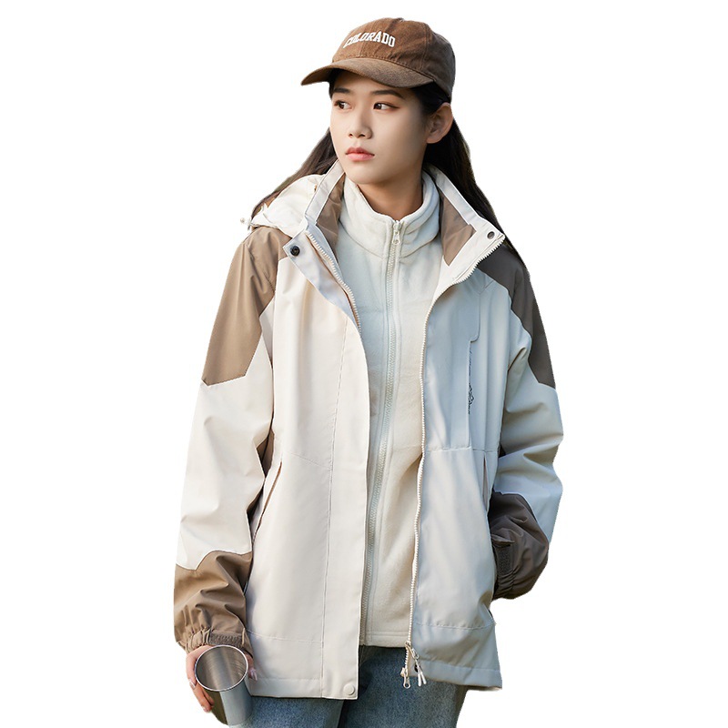 Men's and Women's Three-in-One Detachable Fleece Jacket Mink Fleece Liner Couple's Winter Windproof and Waterproof
