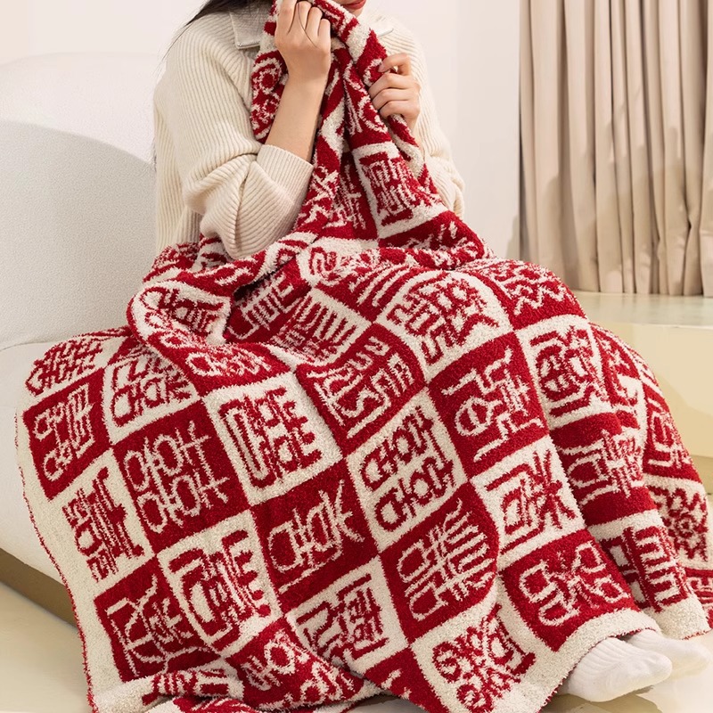 Hundred Happiness Blanket Wedding Celebration Newlywed Engagement Sofa Blanket Nap Blanket Festive New Home Moving Blanket Throw Blanket Gift