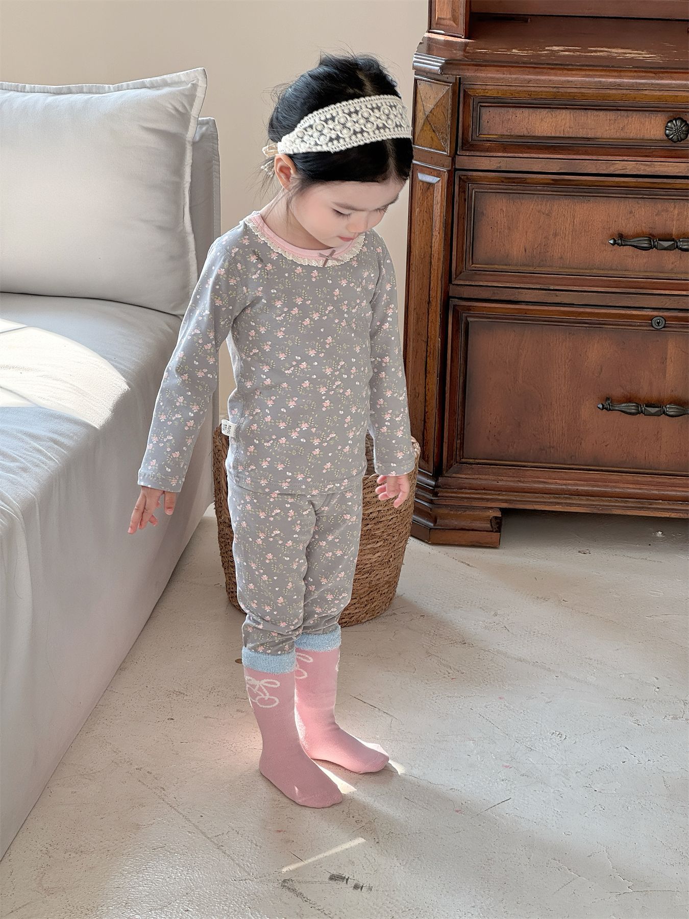 Зеленый Bole & Little Fish Lolo В наличии Класс A Дерматологически безопасный Лайкра Хлопок Детская домашняя одежда Пижама Термобелье