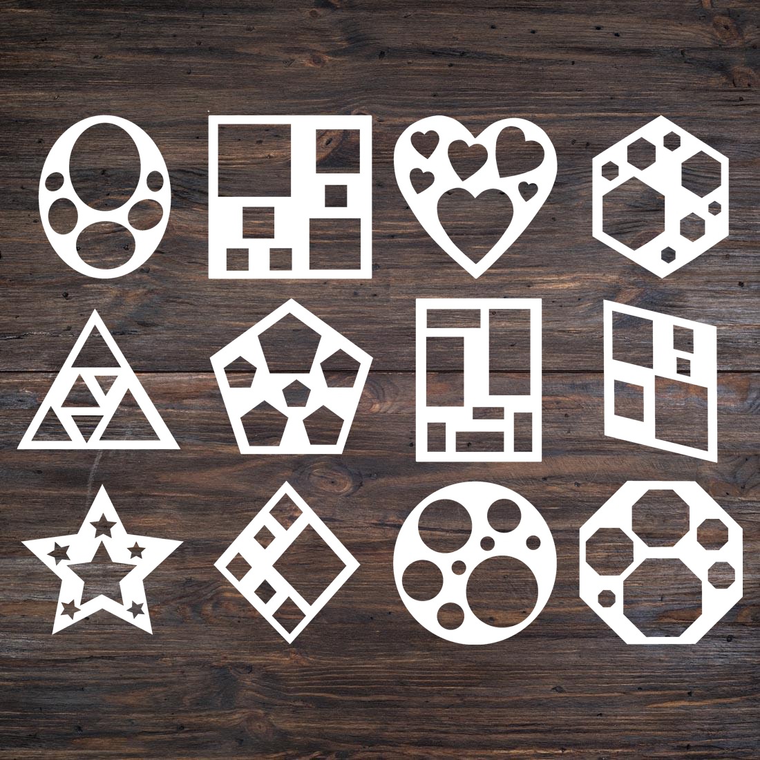 Шаблон геометрической формы квадрат, прямоугольник, ромб, круг, пятиконечная звезда, овальный полый