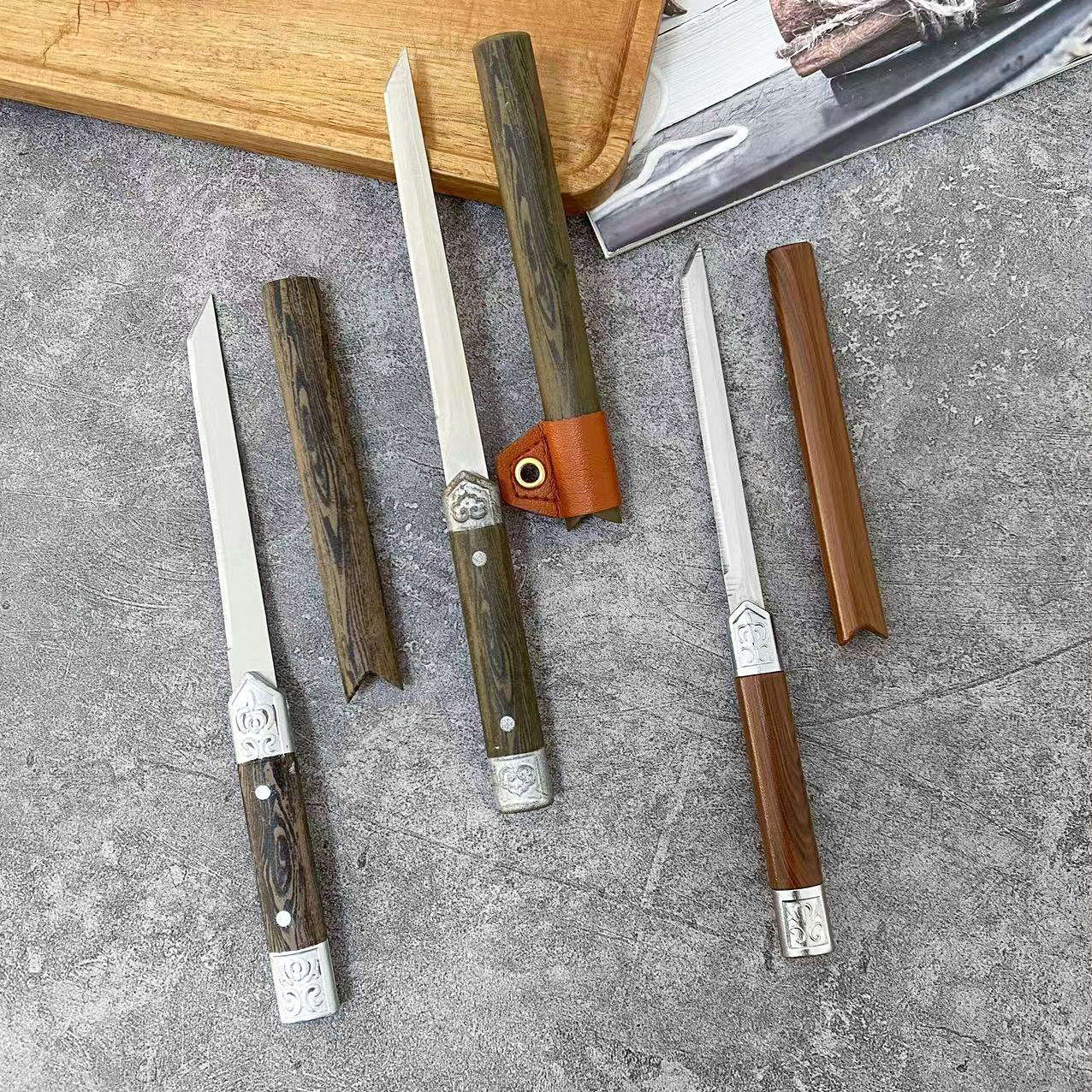 Factory in stock stainless steel outdoor small straight knife magic pen knife portable knife with knife cover multi-function straight handle knife