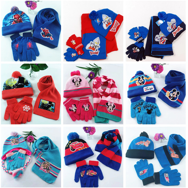 Knitted Hat Scarf Three-piece Set Ice Princess Girls Mermaid Cartoon Children Winter Warm Christmas Gloves