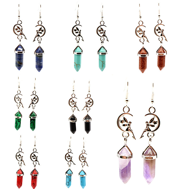 Оптовая продажа ювелирных изделий для зарубежной торговли, серьги с полым эльфом, шестигранные колонны, красные камни