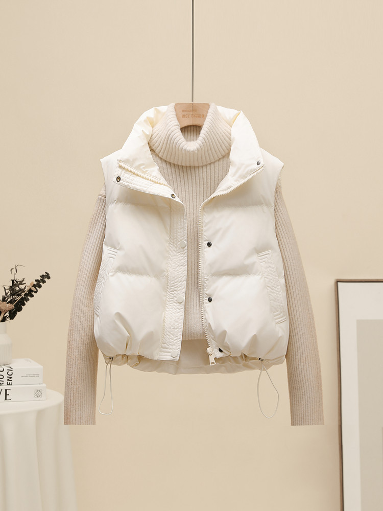 No-Wash Pu Leather down Vest for Women, Short Style, 2025 Autumn and Winter Korean Version, Stand Collar, Petite Fashion Vest Jacket