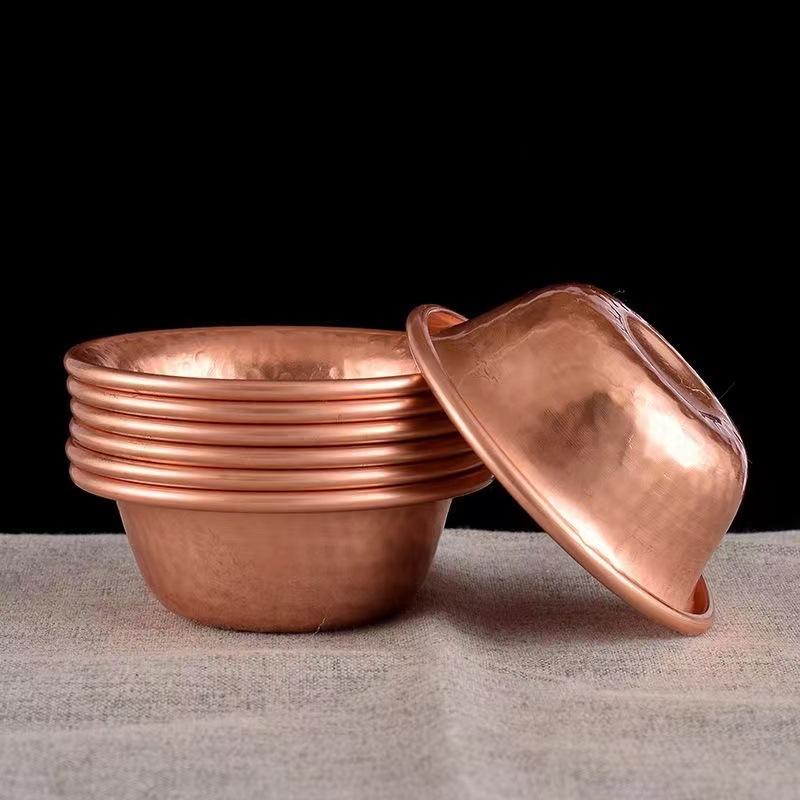 Ethnic Style Hand-Pulled Embossed Red Copper Hammered Pattern Water Supply Bowl Home Decoration Glossy Embossed Water Supply Bowl Portable