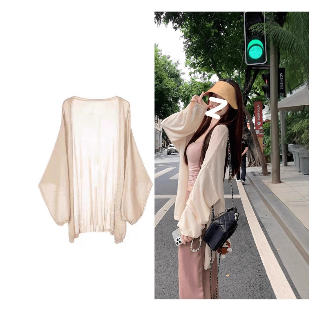 Тонкий кардиган, летняя верхняя одежда, универсальная короткая солнцезащитная блуза из ледяного шелка