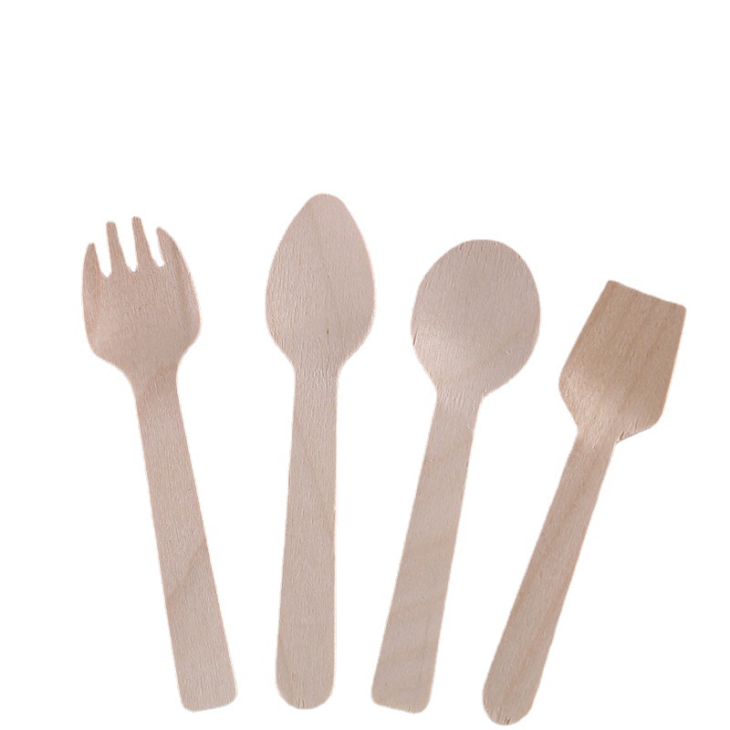 Biodegradable Disposable Birch Tableware Wooden Knife Wooden Fork Wooden Spoon Fruit Fork Ice Cream Spoon Can Be Hot Stamped with Logo
