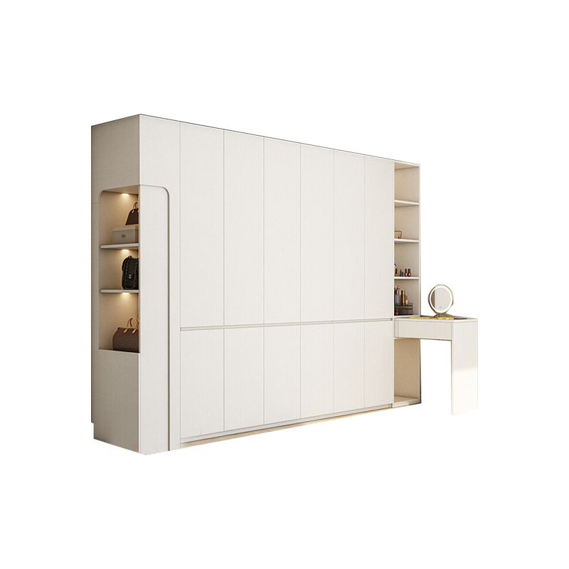 Foshan Whole House Custom Decoration Design Solid Wood Wardrobe Cloakroom Shoe Cabinet Desk Tatami Integrated Combination Wardrobe
