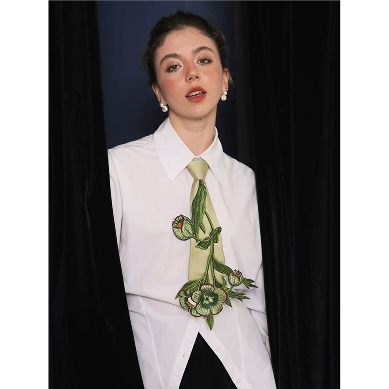 Heavy Embroidery Plant Tie Knot-Free Shirt Accessories Designer Niche Matchinging