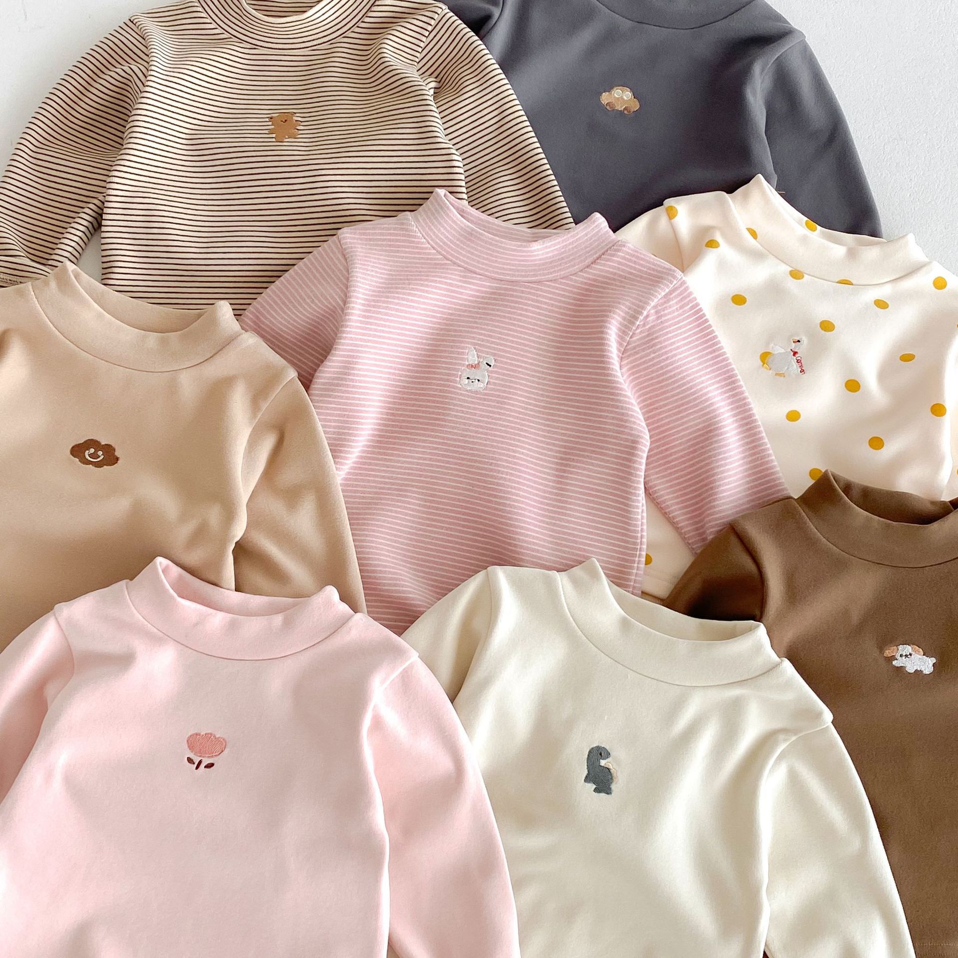 Children's Thermal Base Layer Shirt 0-5 Years Old Winter Little Left Little Right Stylish Cartoon Inner Wear for Girls and Boys Winter Clothing Ay648