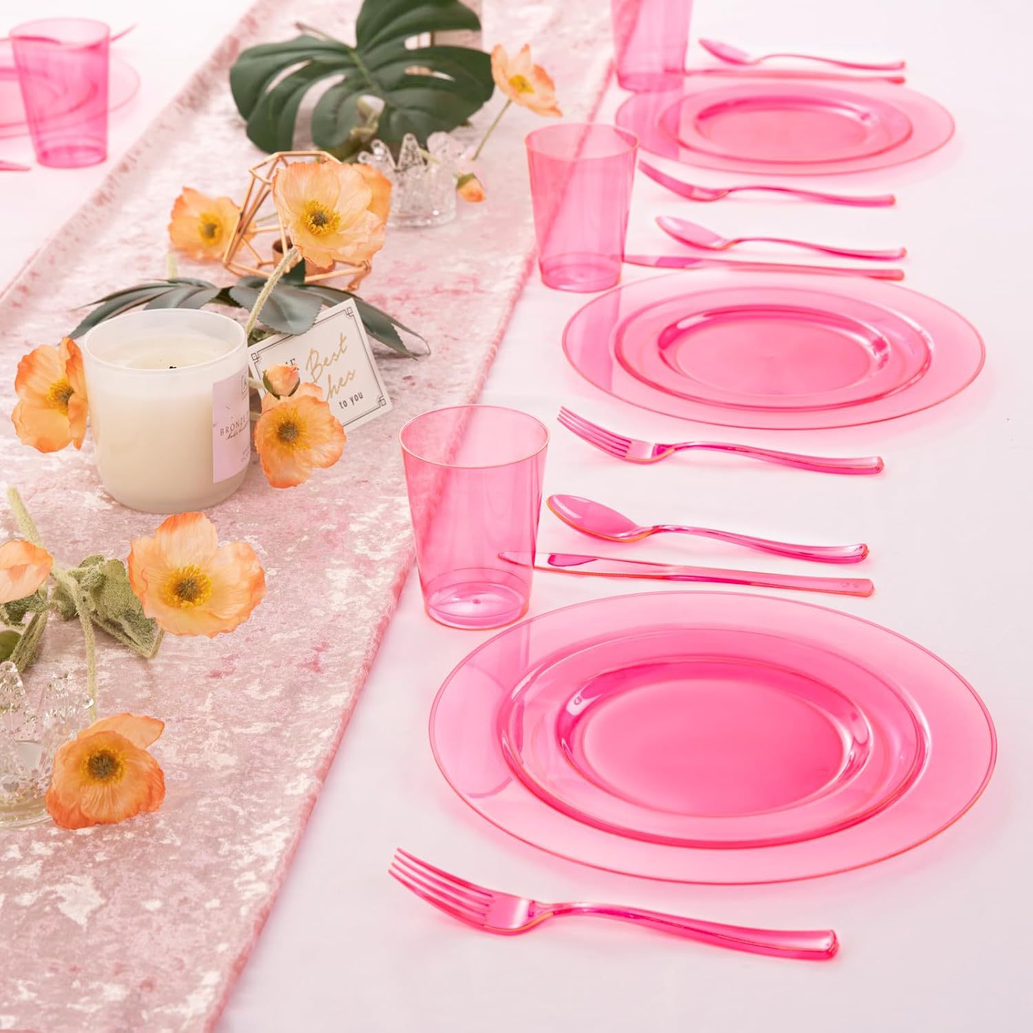 Colorful Transparent Colorful Series Party Banquet Dinner Plastic Disposable Cutlery, Forks, Spoons, Plates, Cups and Tableware Sets