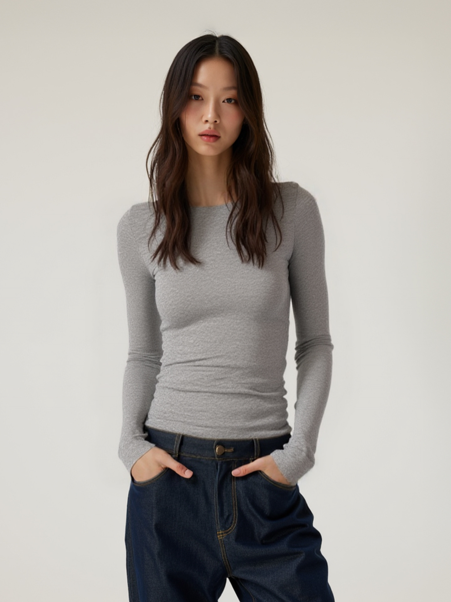 Teeshe Women's Clothing Lenzing Tencel Wool Round Neck Long-Sleeved T-Shirt Spring & Fall Sexy Waist Slimming Bottoming Shirt T-Shirt